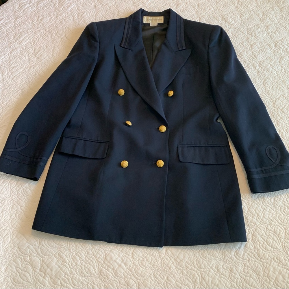 Jones New York Navy Double-Breasted Blazer with Gold Buttons, size 12